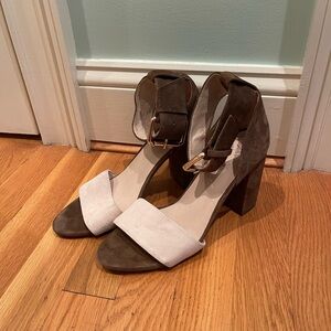 RAYE Two-Tone Suede Block Heel Sandals